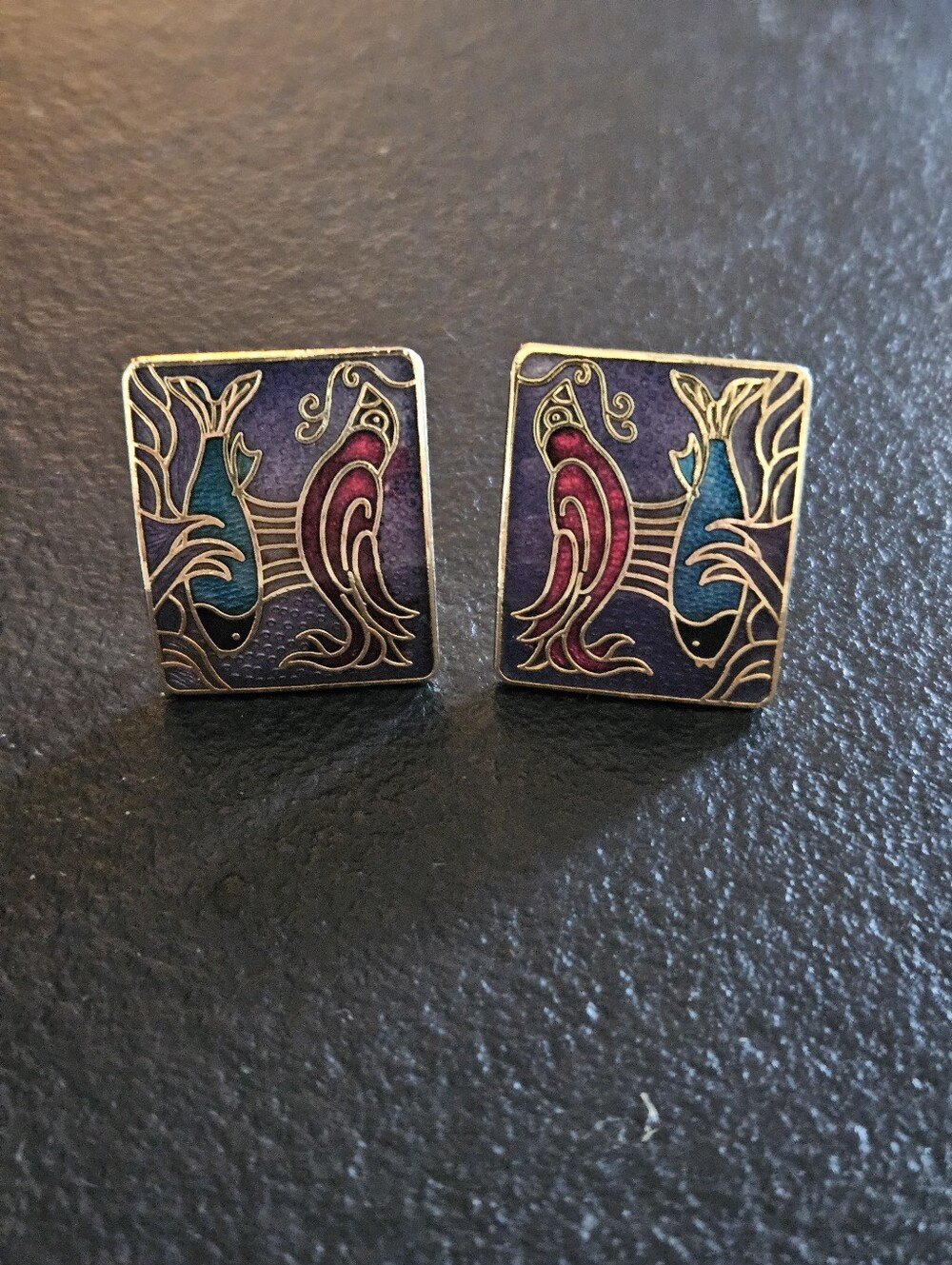 Vintage Cloisonné Enamel Bird Stud Earrings